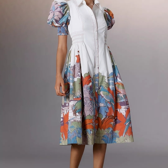 Anthropologie Dresses & Skirts - NWT MAEVE ANTHROPOLOGIE Multicolor Floral Puff Sleeve Smocked Shirt Dress